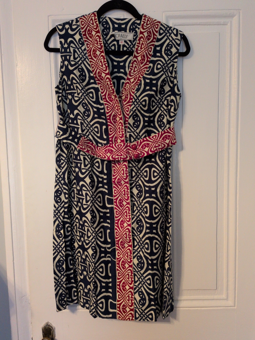 Navy & White Midi Dress with Pink Trim